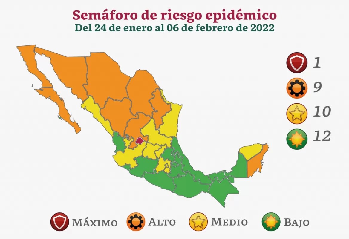 Nayarit se mantiene en verde; Aguscalientes en rojo