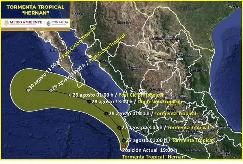 Tormenta Tropical \"Hernan\" dejará lluvias intensas en Nayarit y torrenciales en Jalisco