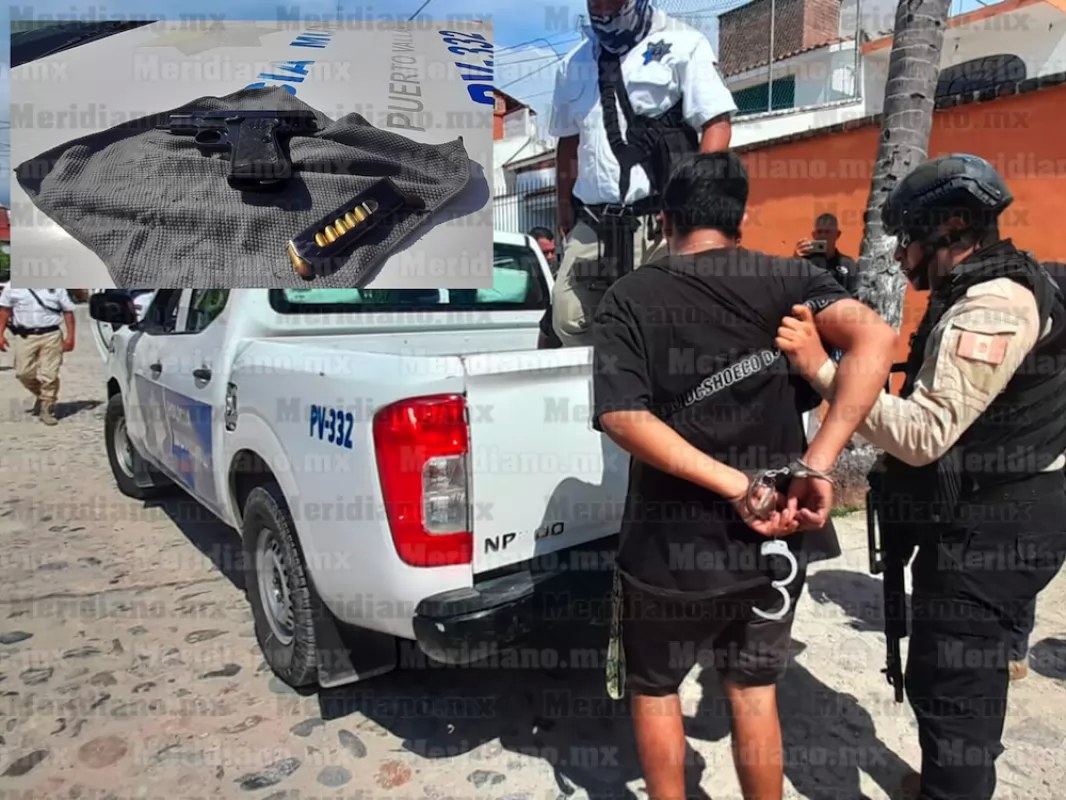 ¡traían una pistola  y un puño de mota!