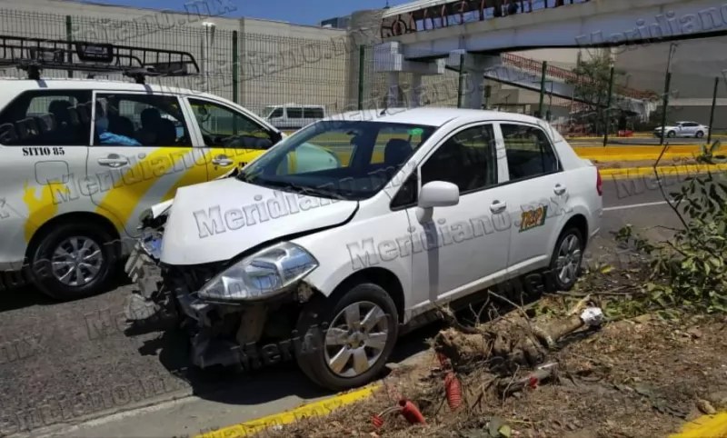 ¡destrozó su taxi, chocó contra un árbol y un poste!