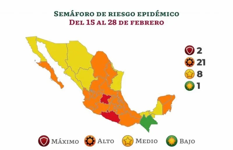 Chiapas única entidad en semáforo verde; Nayarit y 20 Estados más en naranja